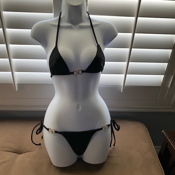 Swim Black Bikini With Gold Colored Rings Small Poshmark